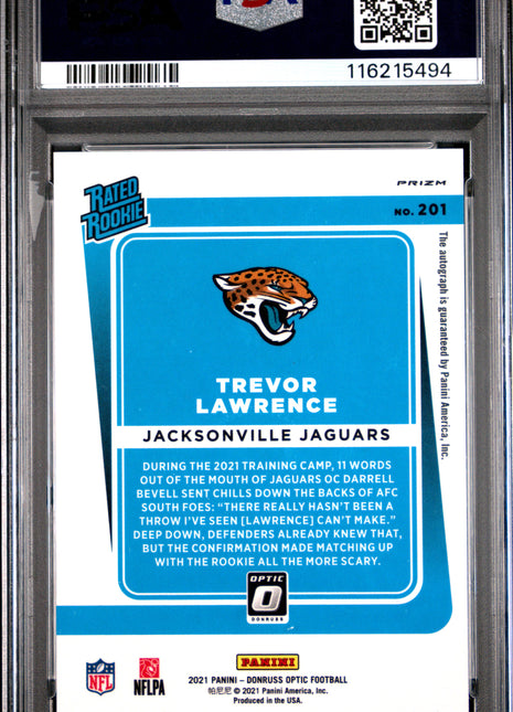 2021 Panini Donruss Optic Trevor Lawrence Autograph Bronze #201 PSA 9