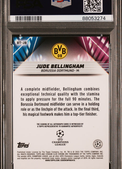 2022-23 Topps Stadium Club Chrome UEFA Club Competitions Beam Team Jude Bellingham Auto Red #BTJB PSA 9