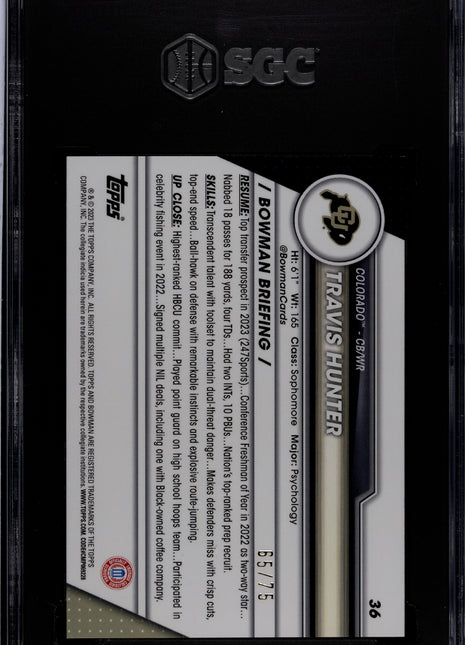 2023 Bowman U Chrome Sapphire Travis Hunter Yellow #36 SGC 10
