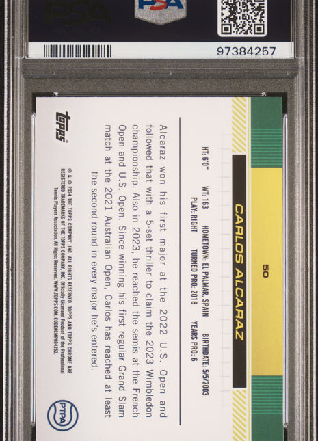 2024 Topps Chrome Sapphire Tennis Carlos Alcaraz Green #50 PSA 10