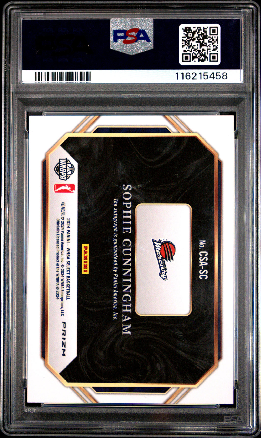 2024 Panini Select WNBA Courtside Action Signatures Sophie Cunningham #CSASC PSA 9