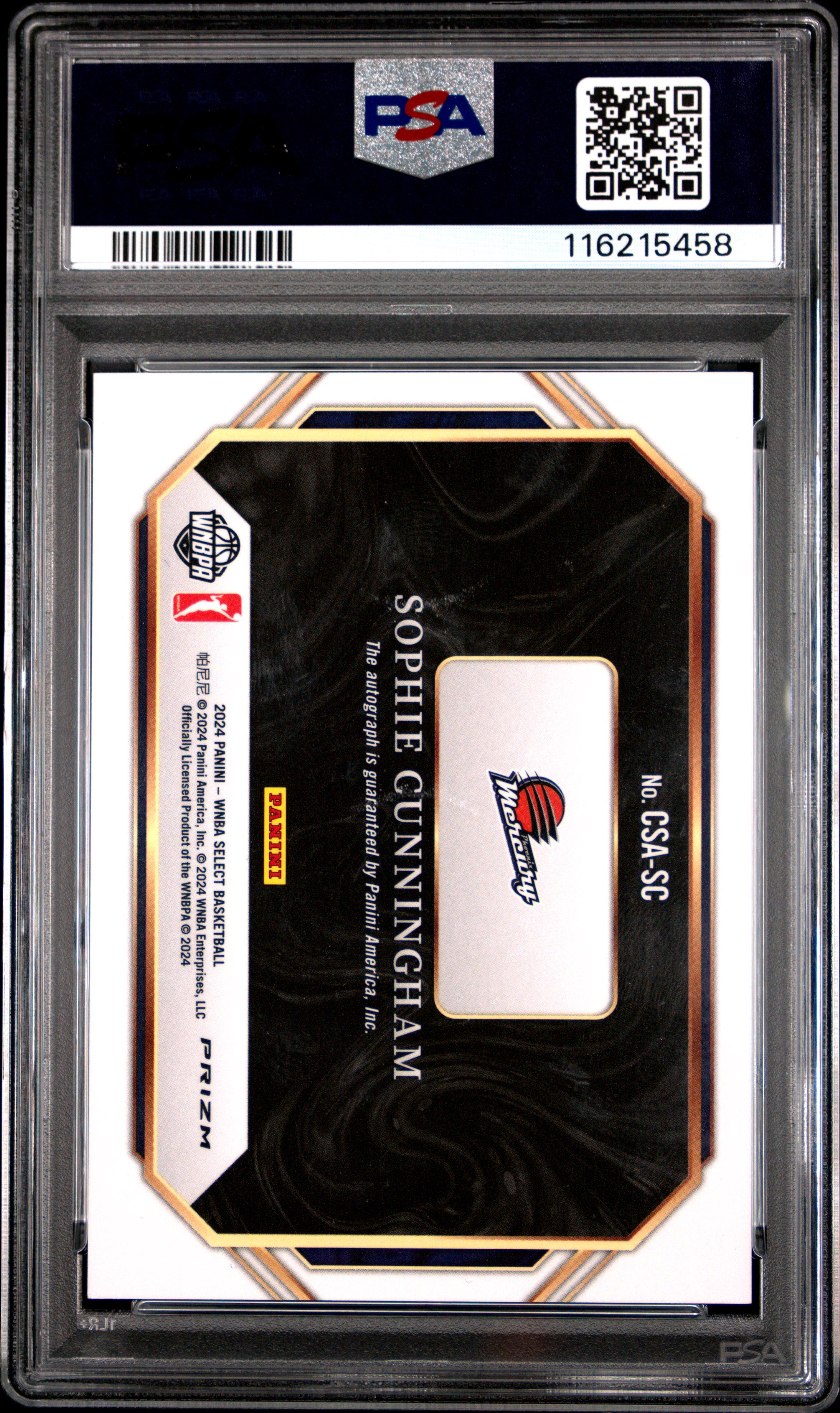 2024 Panini Select WNBA Courtside Action Signatures Sophie Cunningham #CSASC PSA 9