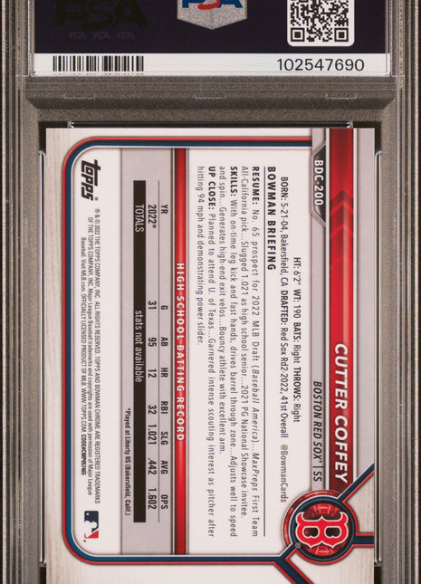 2024 Bowman U Now Slya Swords Blue /49 PSA 10 2022 Bowman Draft Chrome Sapphire Edition Cutter Coffey Red #BDC200 PSA 8
