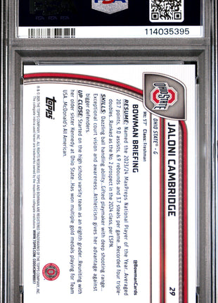 2024 Bowman Chrome University Jaloni Cambridge Black & White Stealth Ref #29 PSA 8