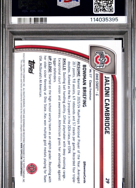 2024 Bowman Chrome University Jaloni Cambridge Black & White Stealth Ref #29 PSA 8