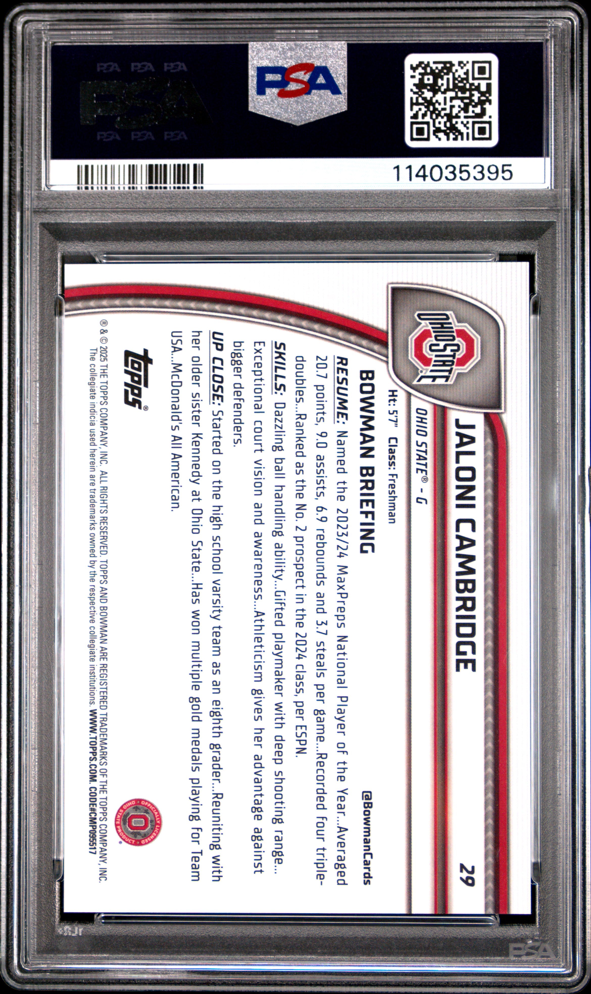 2024 Bowman Chrome University Jaloni Cambridge Black & White Stealth Ref #29 PSA 8