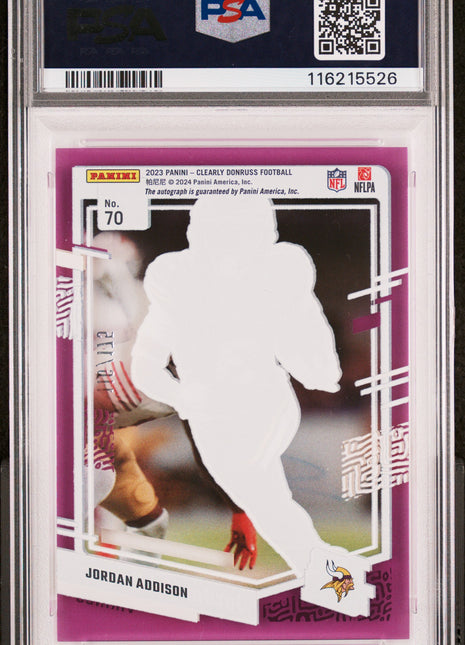 2023 Panini Clearly Donruss Jordan Addison Autograph Purple #70 116/175 PSA 10