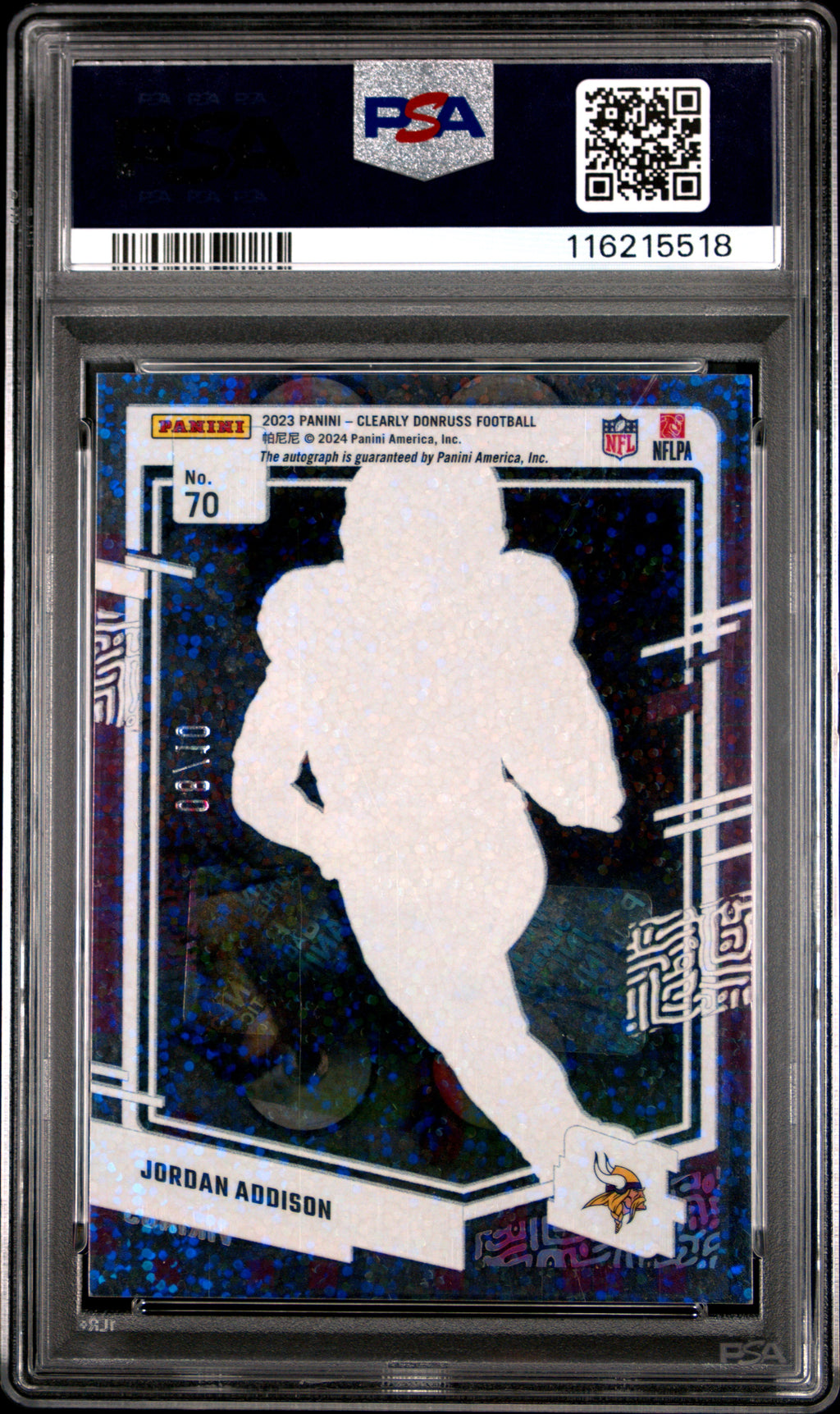 2023 Panini Clearly Donruss Jordan Addison Autograph Techno #70 PSA 9
