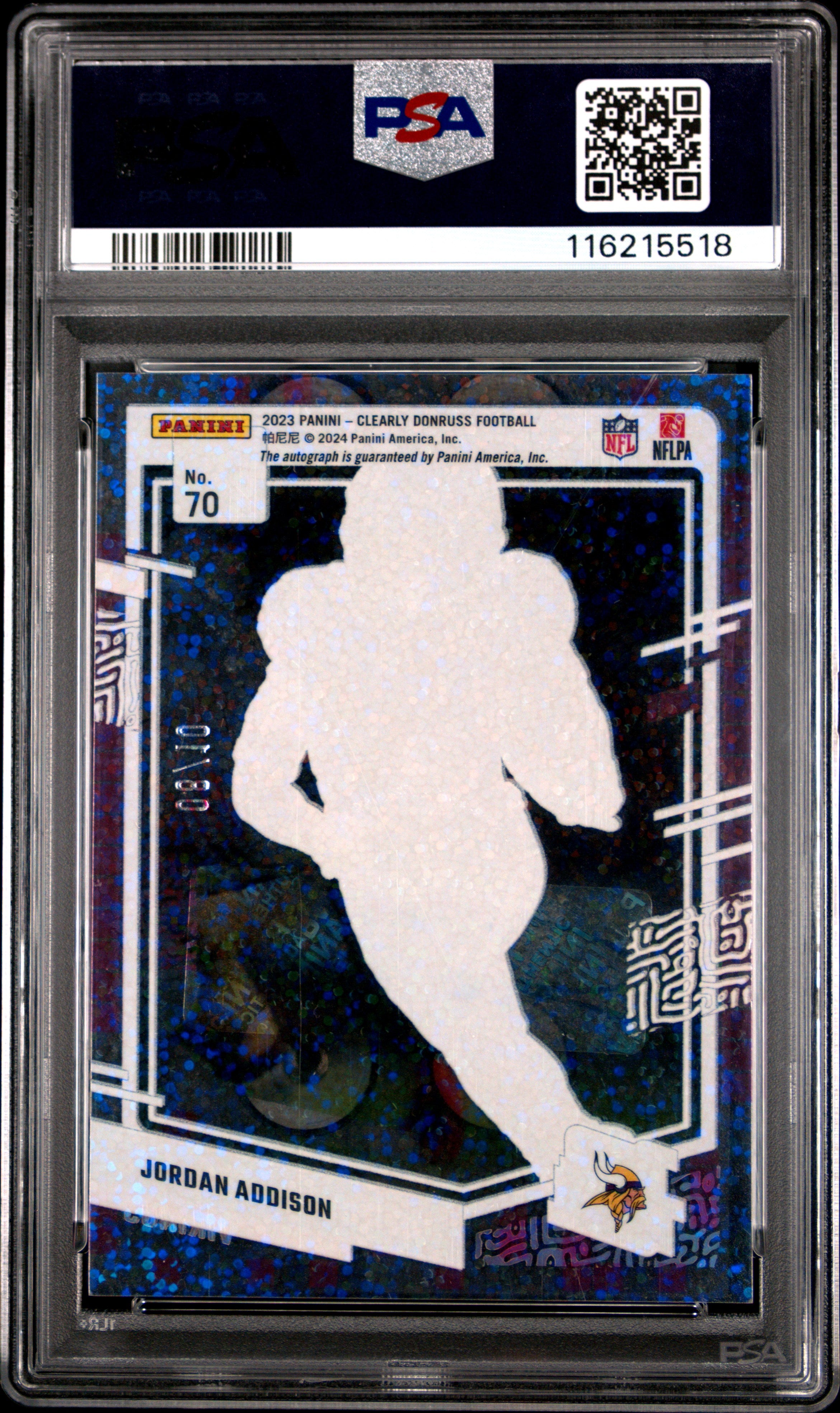 2023 Panini Clearly Donruss Jordan Addison Autograph Techno #70 PSA 9