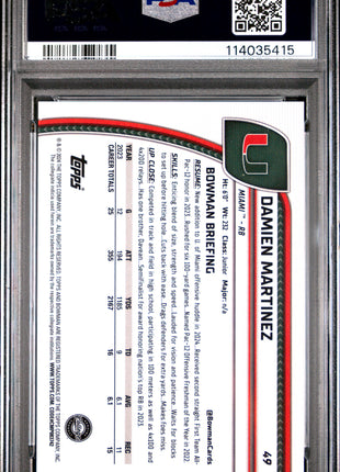 2024 Bowman University Chrome Damien Martinez Orange Shimmer #49 PSA 10
