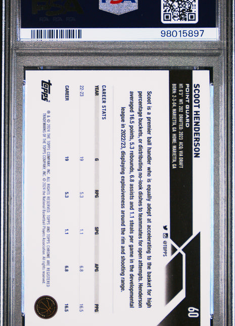 2023 Topps Chrome Scoot Henderson Prism Refractor #60 PSA 9
