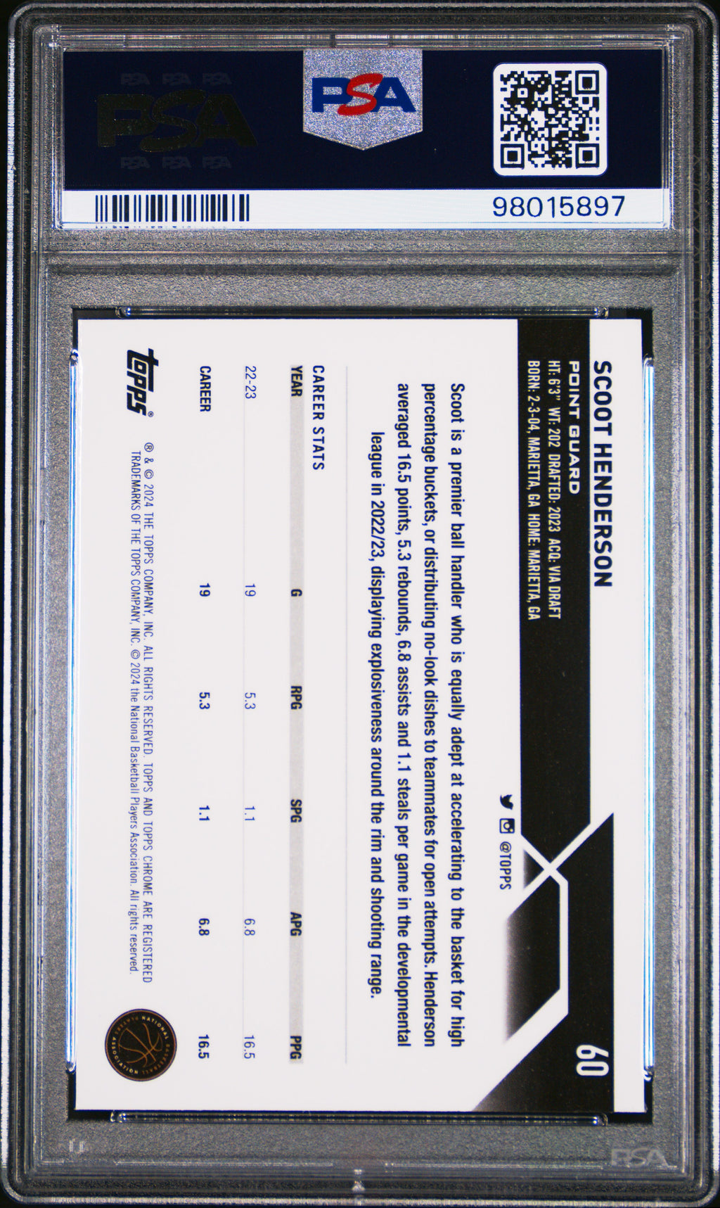 2023 Topps Chrome Scoot Henderson Prism Refractor #60 PSA 9