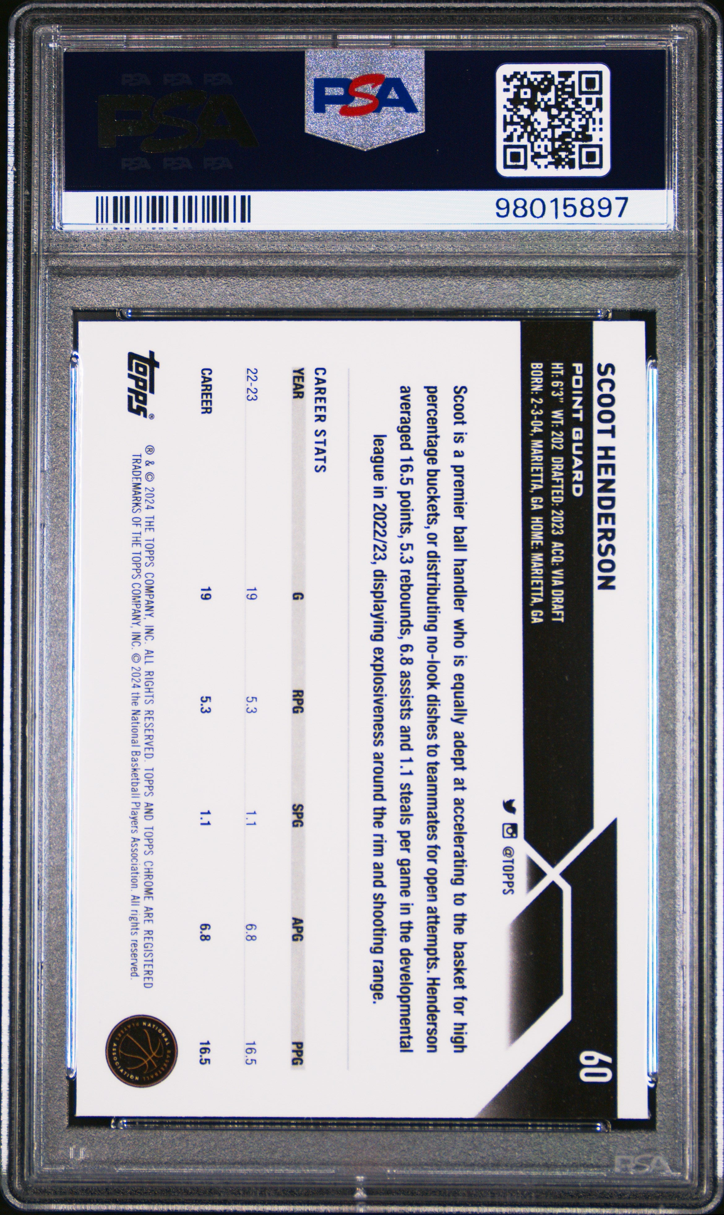 2023 Topps Chrome Scoot Henderson Prism Refractor #60 PSA 9