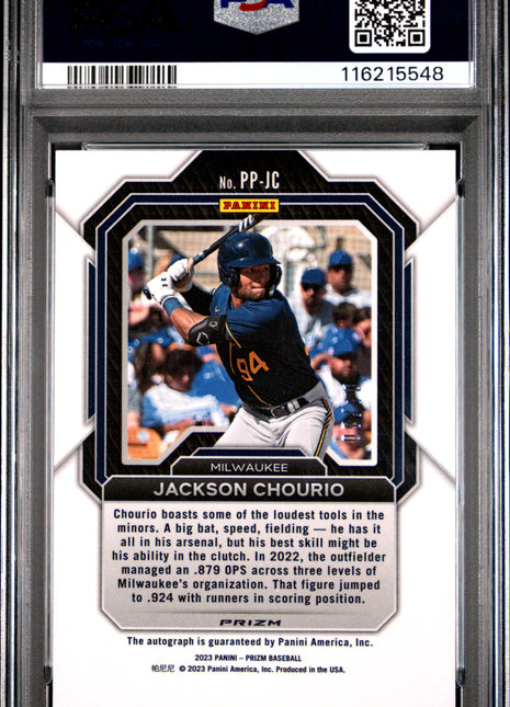 2023 Panini Prizm Potential Penmanship Jackson Chourio GLD #PPJC PSA 9