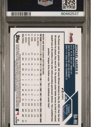 2023 Topps Chrome Rookie Autograph Michael Harris II Aqua Wave Ref #RAMH 039/199 PSA 10