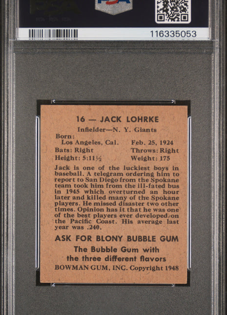 1948 Bowman Jack Lohrke #16 PSA 5
