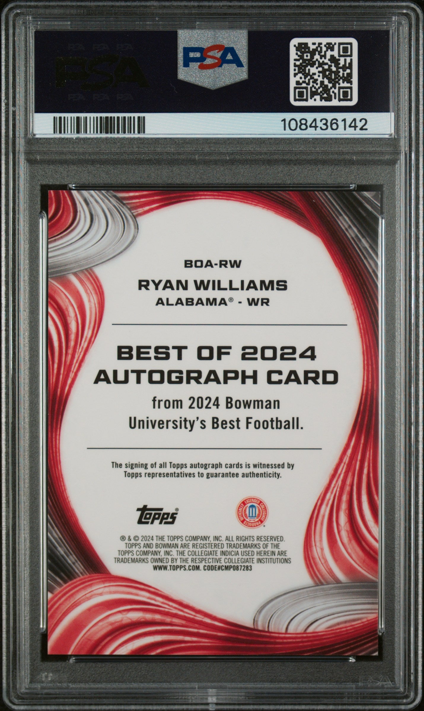 2024 Bowman Best University Best Of 2024 Autographs Ryan Williams Red Ref #RW 05/10 PSA 10