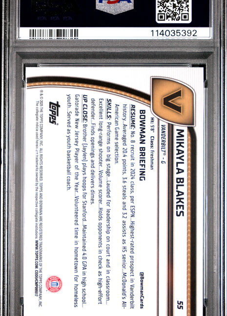 2024 Bowman Chrome University Mikayla Blakes Blue Refractor #55 PSA 9