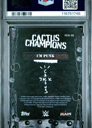 2025 Topps Chrome WWE Cactus Jack X Wrestlemania Cactus Champions CM Punk Black Ref #CCA18 01/10 PSA 9