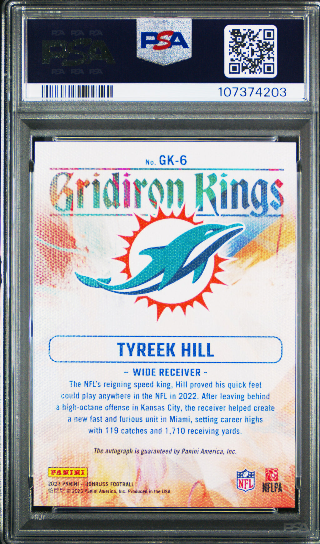 2023 Panini Donruss Gridiron Kings Tyreek Hill Autograph #GK6 21 / 25 PSA 8