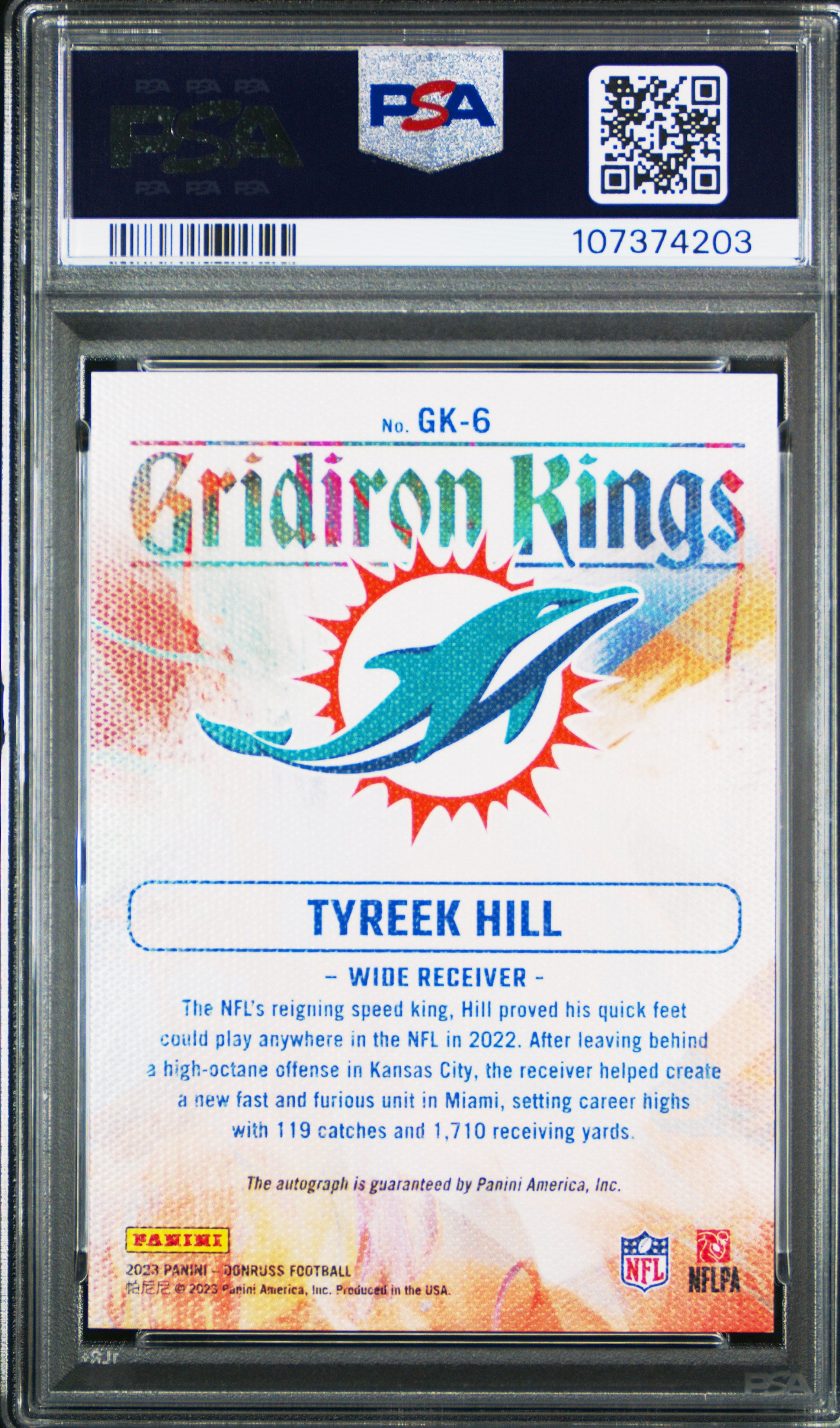 2023 Panini Donruss Gridiron Kings Tyreek Hill Autograph #GK6 21 / 25 PSA 8