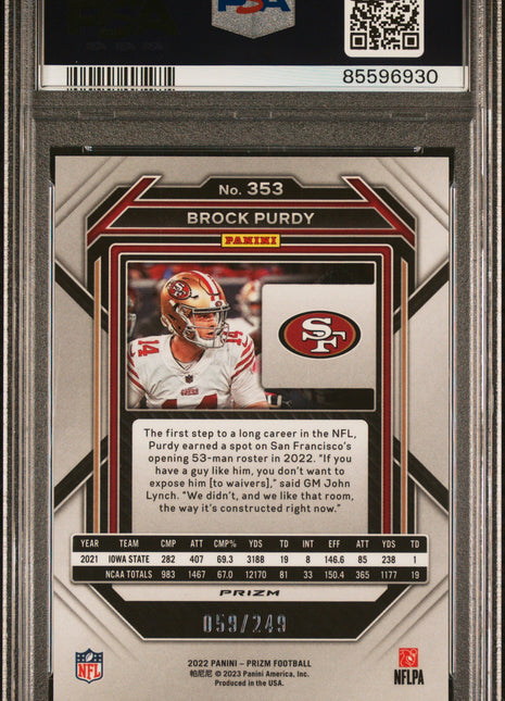 2022 Panini Prizm Brock Purdy Orange #353 PSA 10
