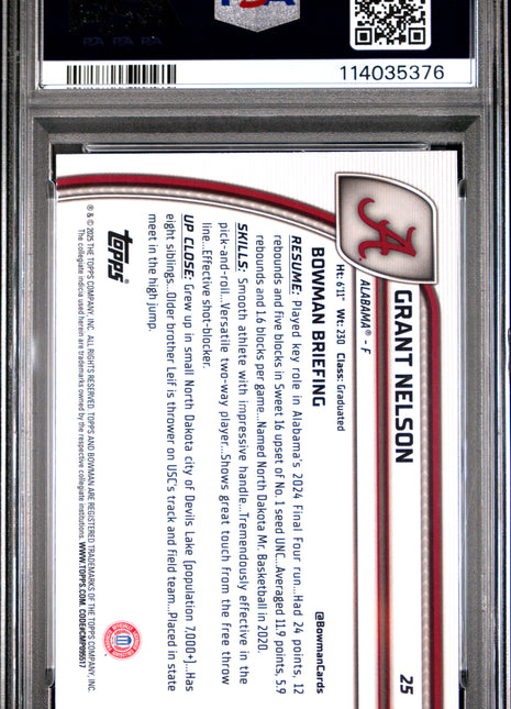 2024 Bowman Chrome University Grant Nelson Purple Refractor #25 PSA 9