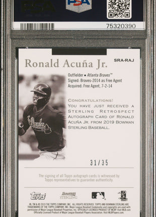 2019 Bowman Sterling Sterling Retrospect Autographs Ronald Acuna JR. Autograph #RAJ PSA 10