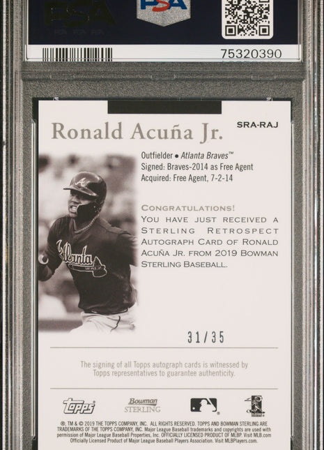 2019 Bowman Sterling Sterling Retrospect Autographs Ronald Acuna JR. Autograph #RAJ PSA 10