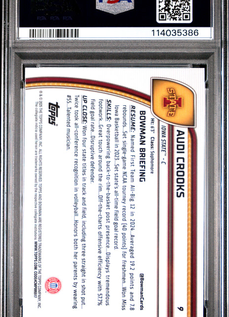 2024 Bowman Chrome University Audi Crooks Reptilian Blue Refractor #9 PSA 10