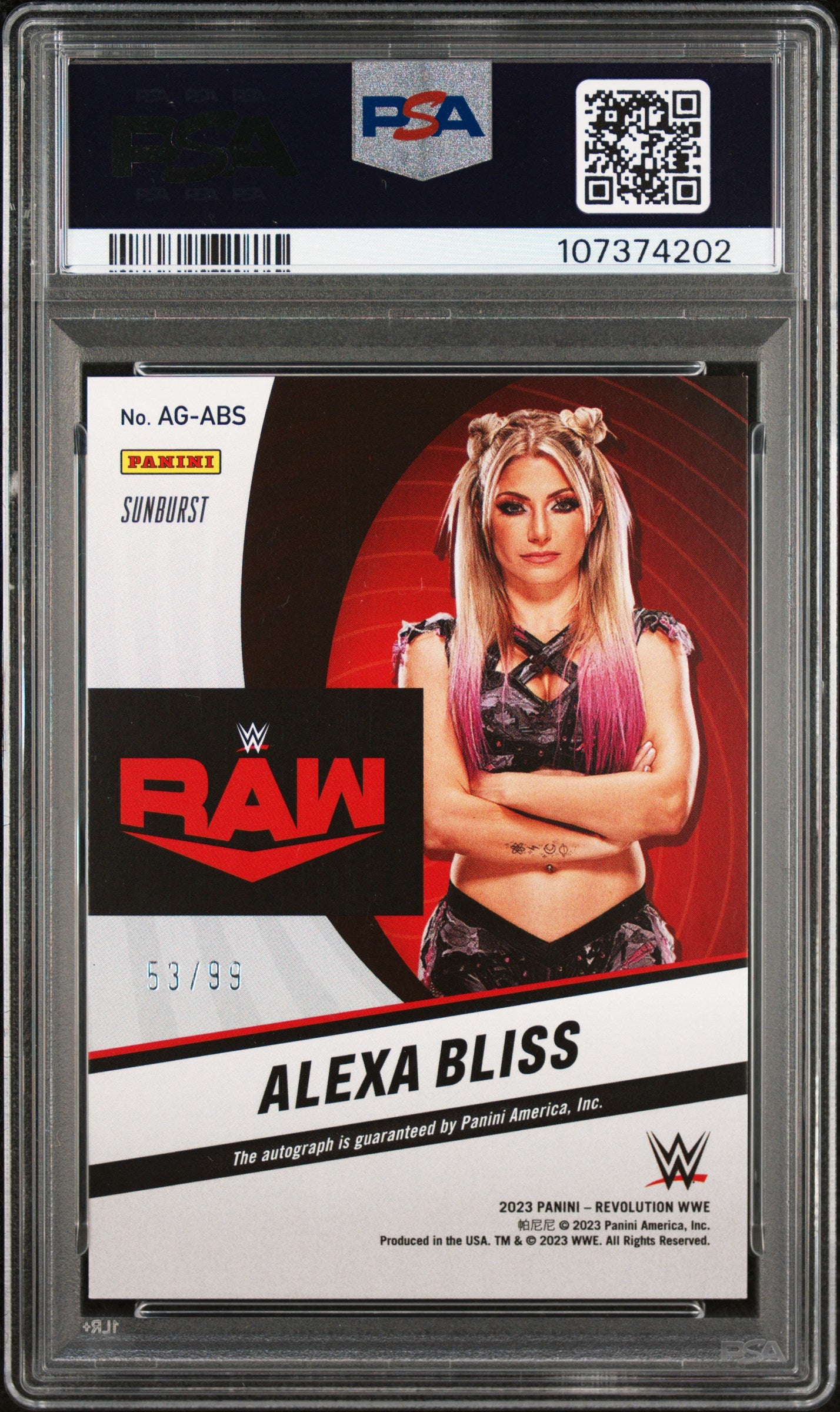 2023 Panini Revolution WWE Autograph Alexa Bliss Sunburst #AGABS PSA 10