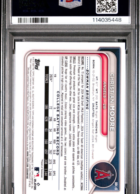 2024 Bowman Draft Christian Moore Chrome #BDC13 PSA 10
