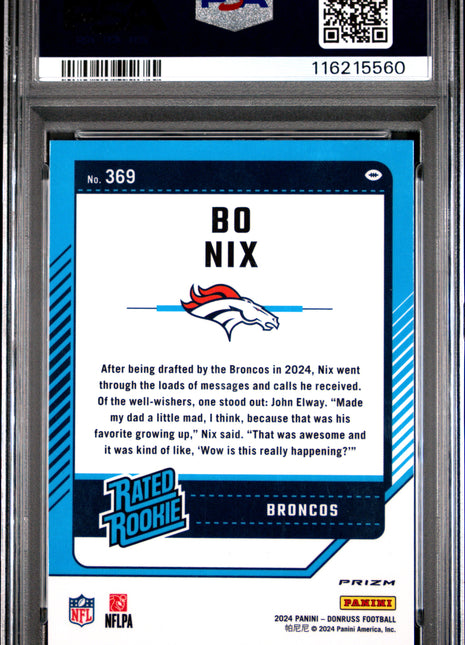 2024 Panini Donruss Bo Nix Optic Preview Red Pandora #369 PSA 8