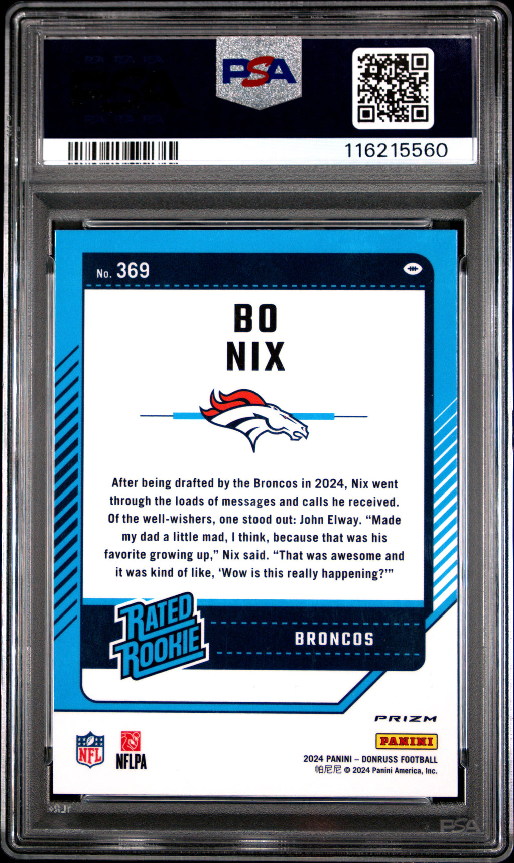 2024 Panini Donruss Bo Nix Optic Preview Red Pandora #369 PSA 8
