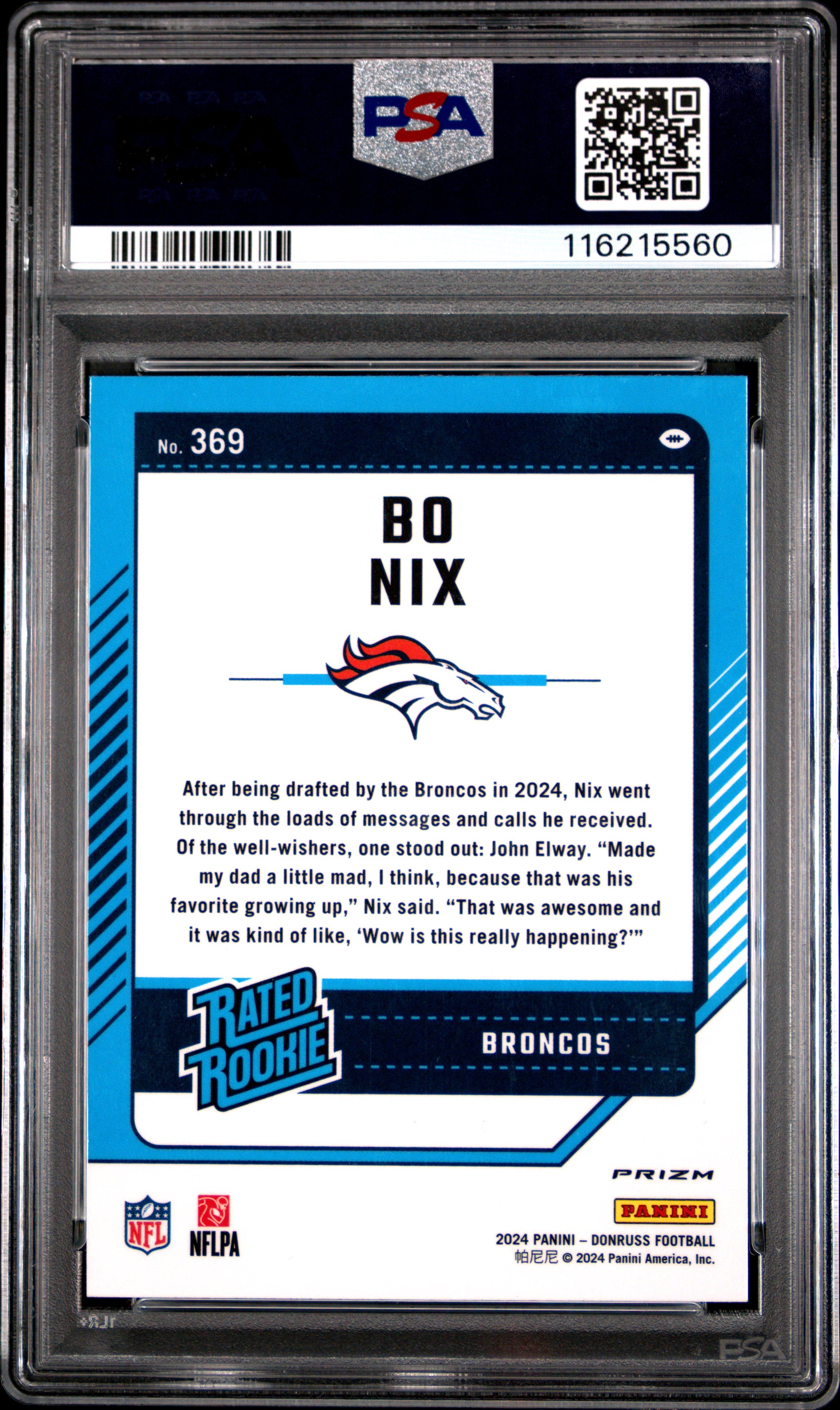 2024 Panini Donruss Bo Nix Optic Preview Red Pandora #369 PSA 8