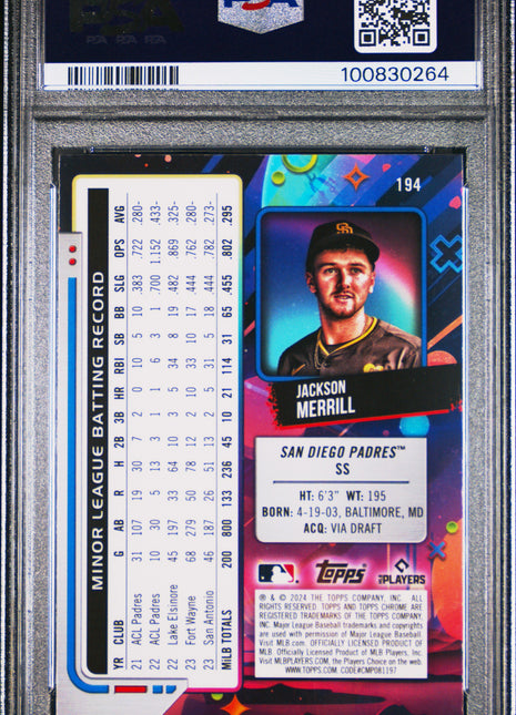 2024 Topps Chrome Cosmic Jackson Merrill Rookie PSA 9 2024 Topps Chrome Cosmic Jackson Merrill #194 PSA 9