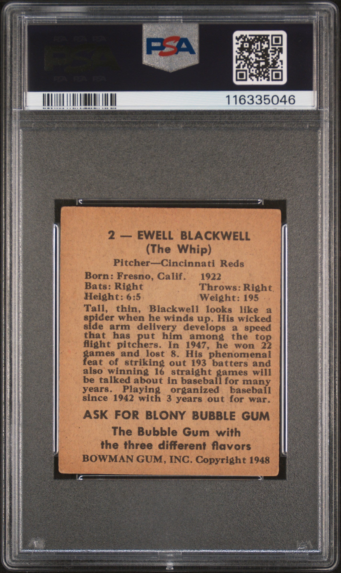 1948 Bowman Ewell Blackwell #2 PSA 5.5