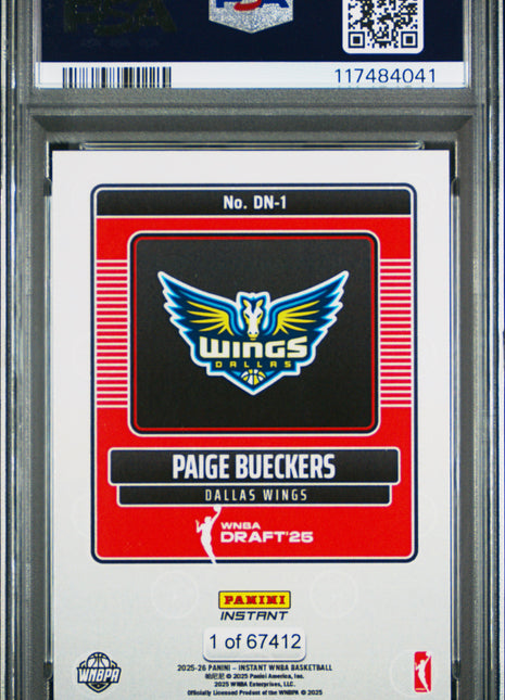 2025 Panini Instant WNBA Draft Night Paige Bueckers #DN1 PSA 9