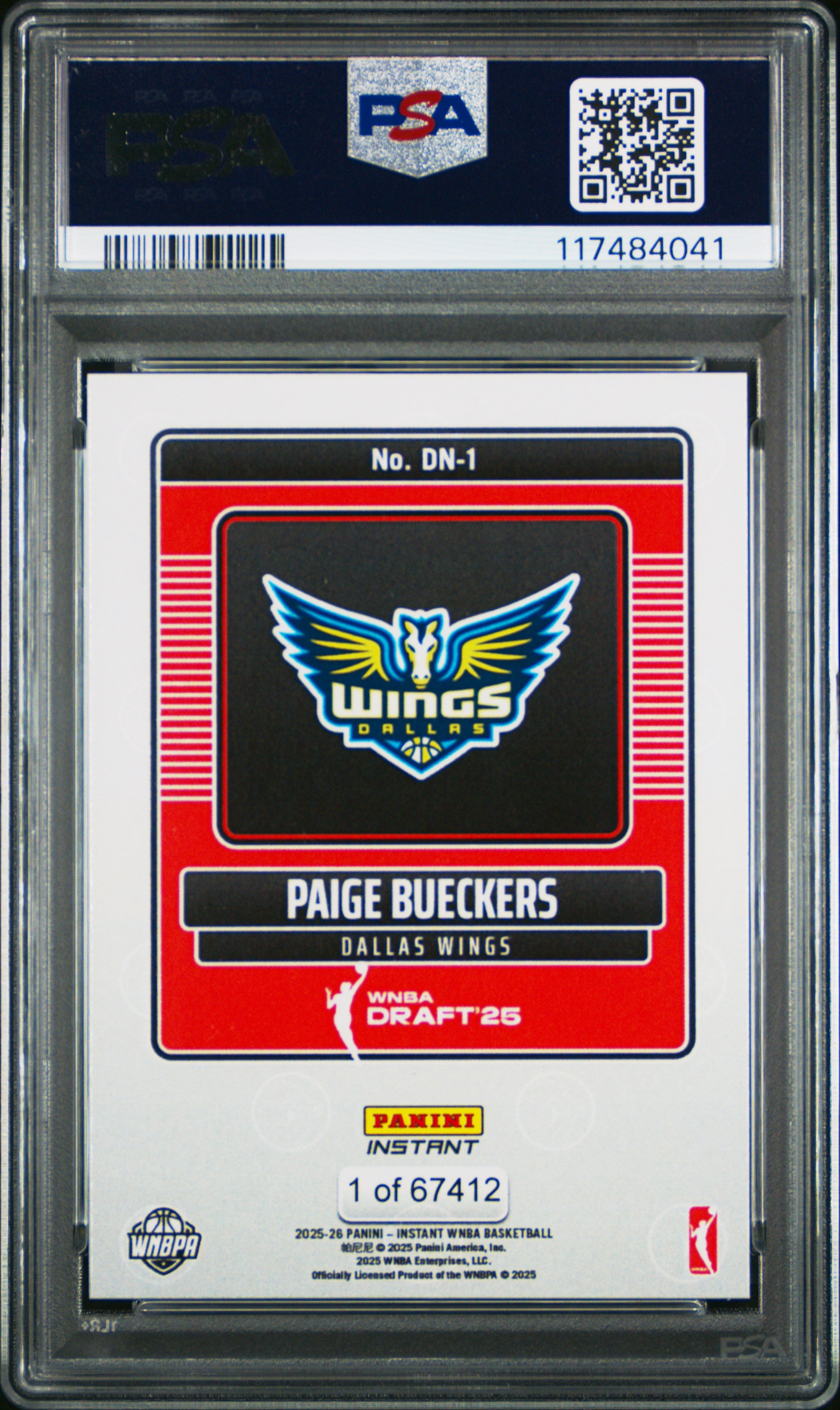 2025 Panini Instant WNBA Draft Night Paige Bueckers #DN1 PSA 9