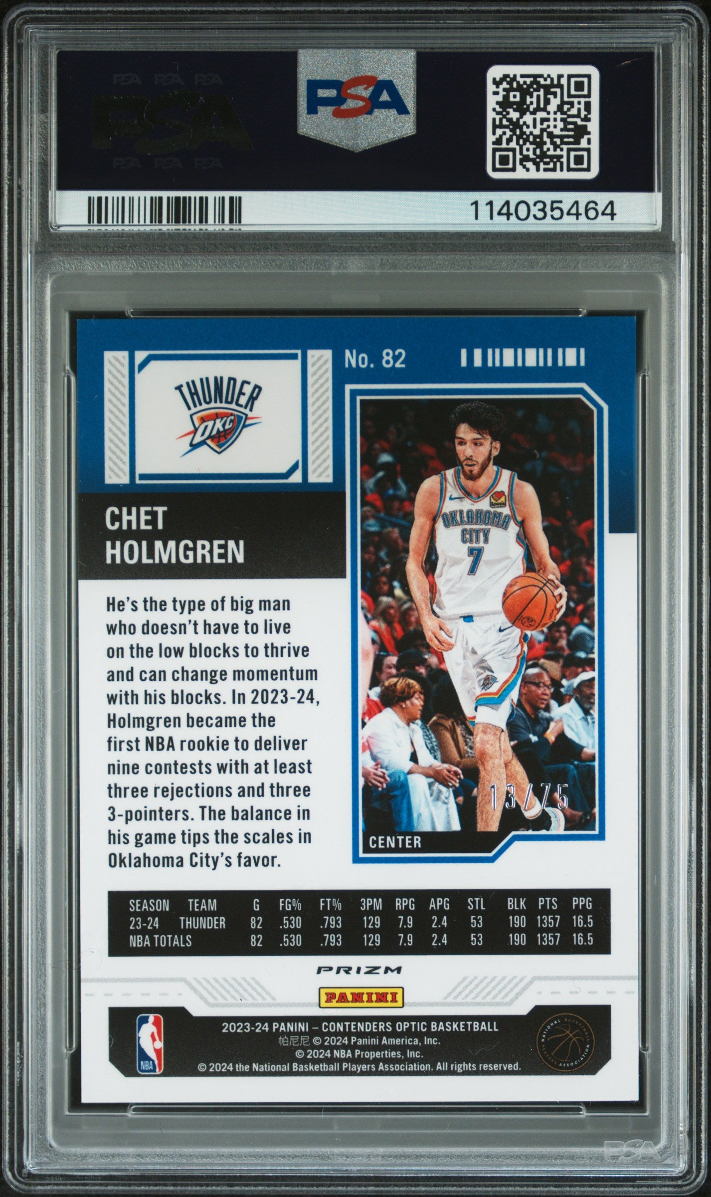 2023 Panini Contenders Optic Chet Holmgren Pink #82 PSA 8