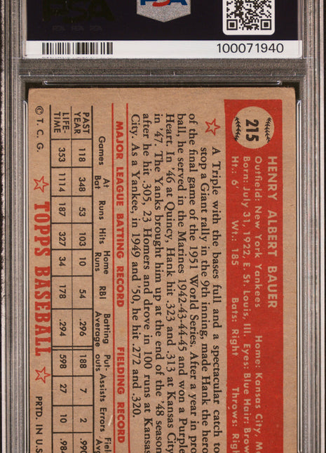 1952 Topps Hank Bauer PSA 2.5