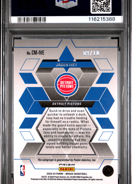 2022 Panini Mosaic Collage Autographs Mosaic Jaden Ivey Gold #CMIVE PSA 9