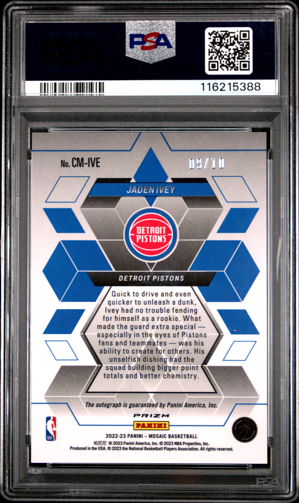 2022 Panini Mosaic Collage Autographs Mosaic Jaden Ivey Gold #CMIVE PSA 9