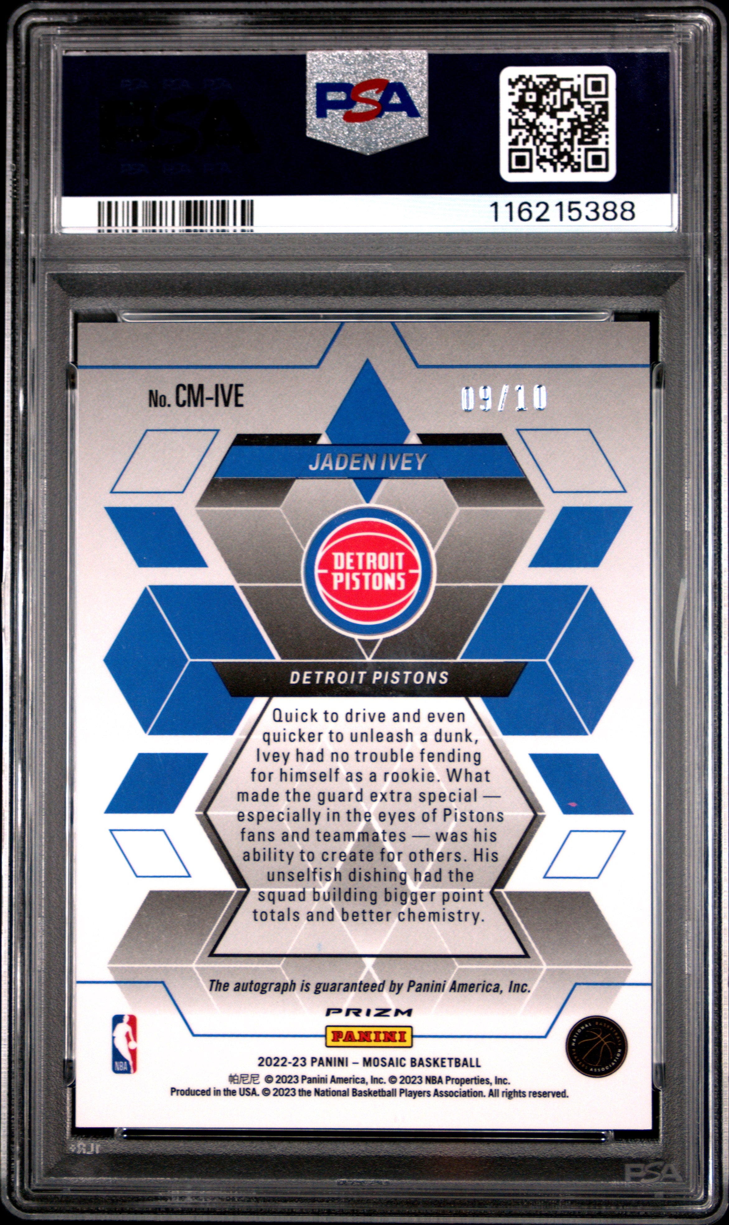 2022 Panini Mosaic Collage Autographs Mosaic Jaden Ivey Gold #CMIVE PSA 9
