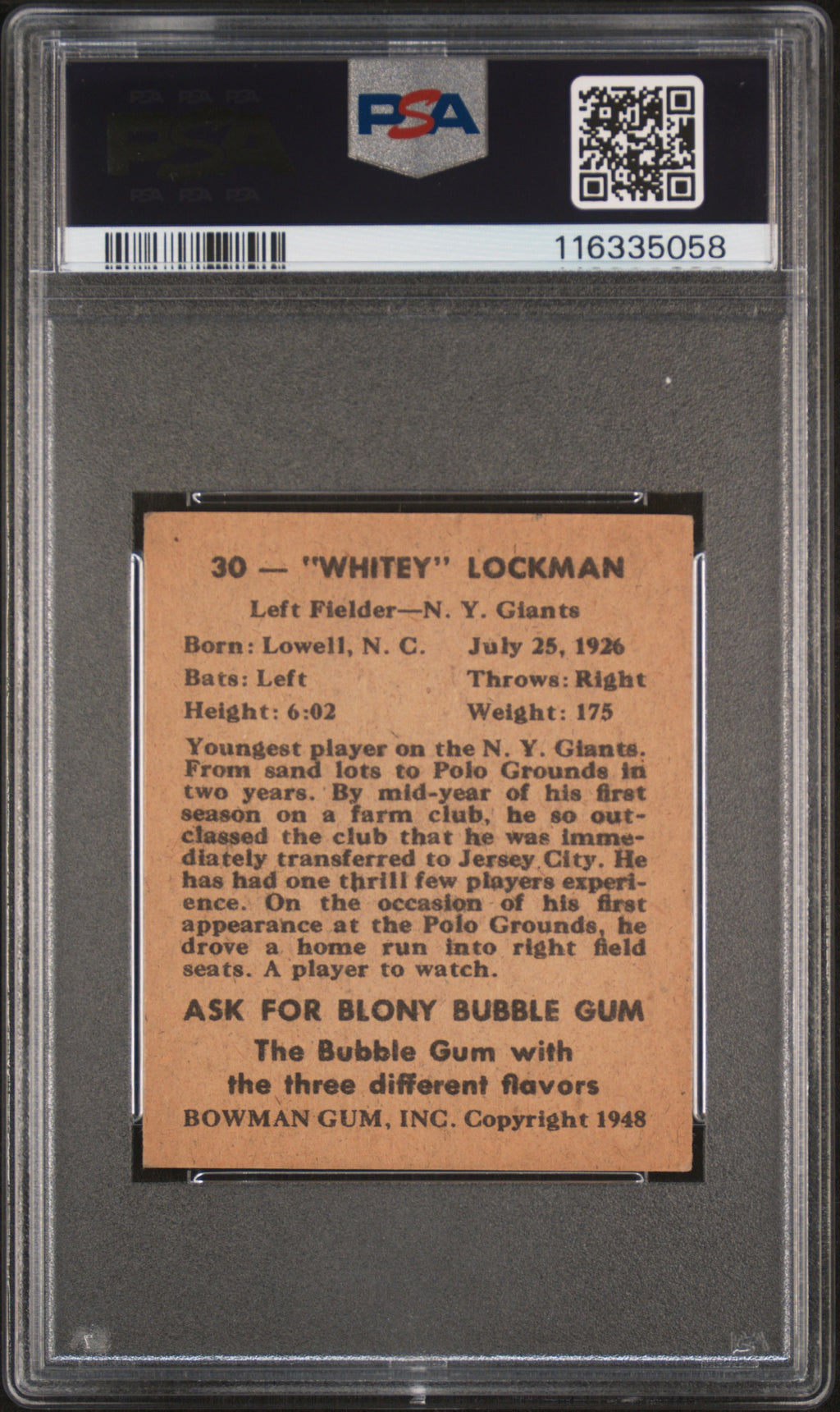 1948 Bowman Whitey Lockman #30 PSA 5