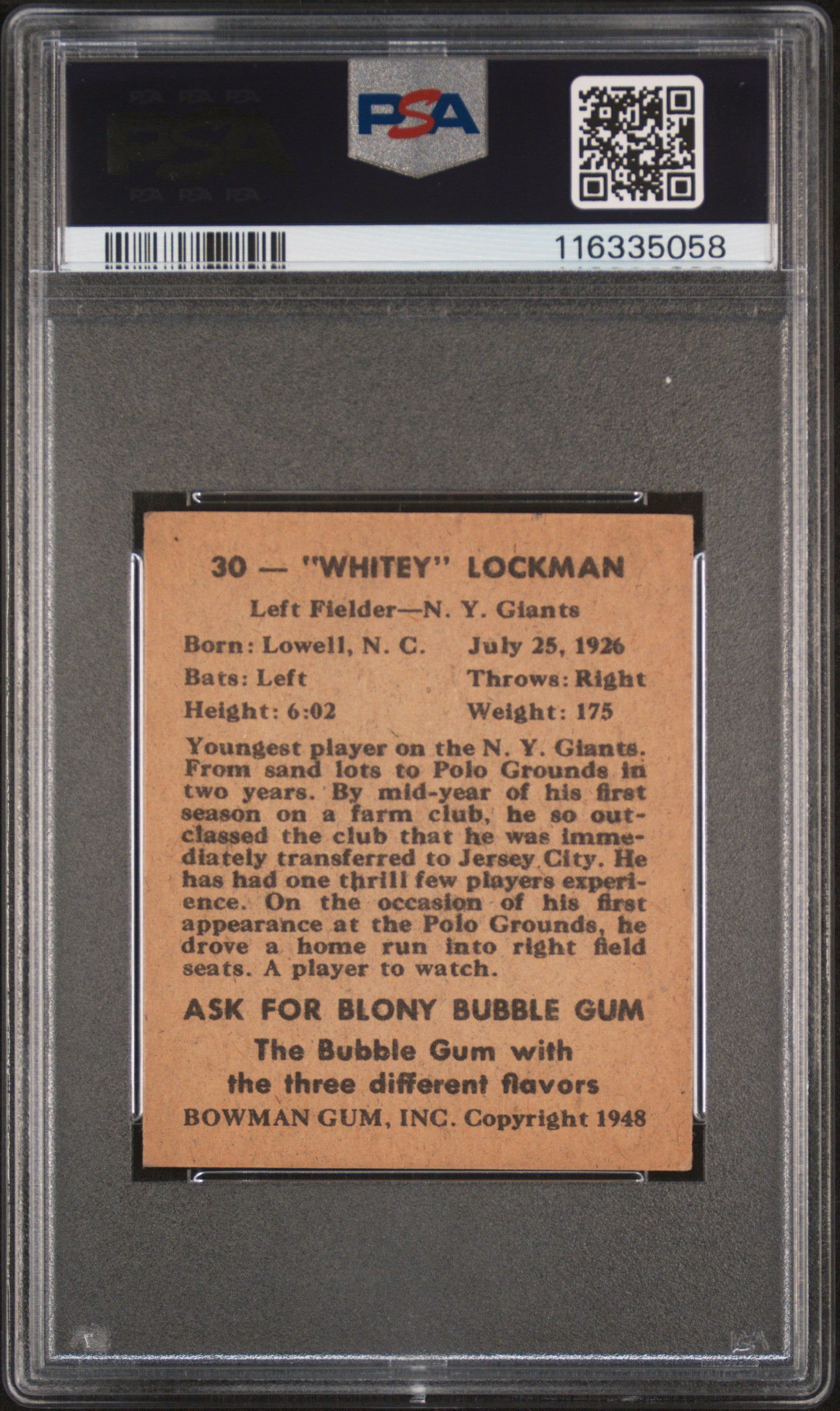 1948 Bowman Whitey Lockman #30 PSA 5
