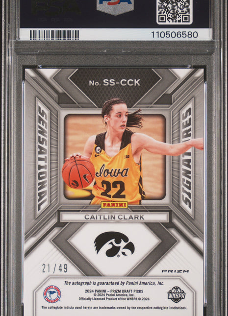 2024 Prizm Draft Picks Sensational Caitlin Clark Auto Orange Pulsar /49 PSA 10