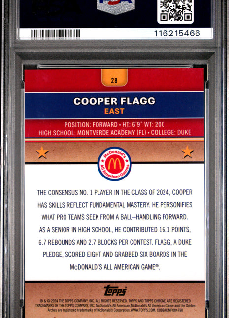 2024 Topps Chrome Mcdonald's All American Cooper Flagg Tie Dye Refractor #28 04/25 PSA 9