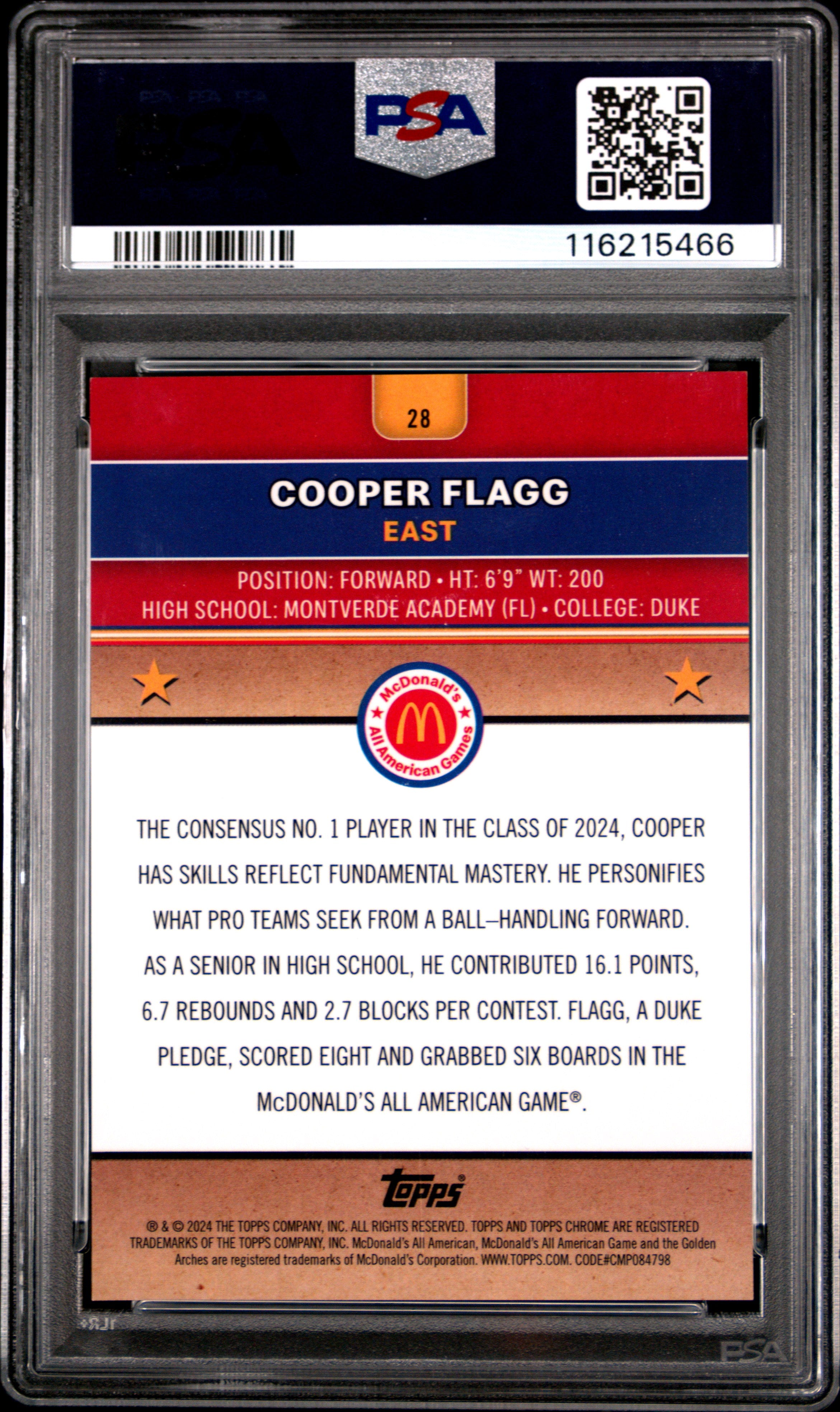 2024 Topps Chrome Mcdonald's All American Cooper Flagg Tie Dye Refractor #28 04/25 PSA 9