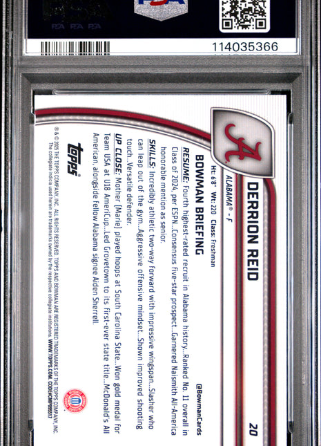 2024 Bowman Chrome University Derrion Reid Purple Refractor #20 PSA 10